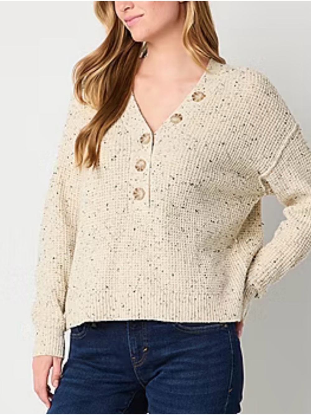 a.n.a Speckled Knit Sweater in Cream oversized XS